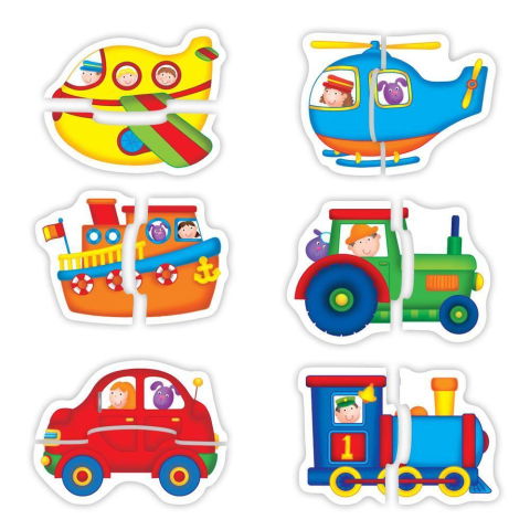 Puzzle-uri clasice - Baby Puzzles: Set de 6 puzzle-uri Transport (2 piese)