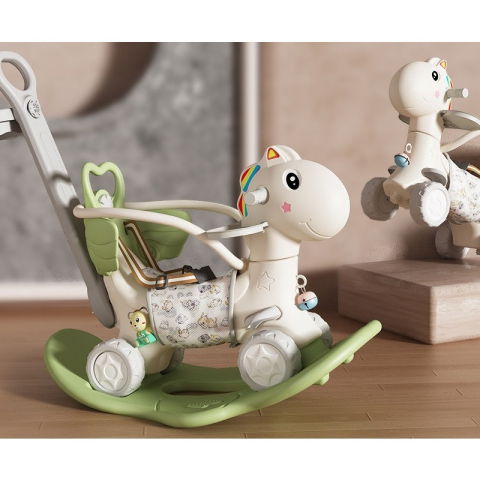 Masinute, Triciclete si Masinute Electrice - Balansoar pentru Copii, Flippy, 3in1, cu Spatar si Bara de Siguranta, Maner cu Cos de Basket, Tava de Masa, 80 x 43 x 83 cm, din Plastic, + 3 Ani, Verde