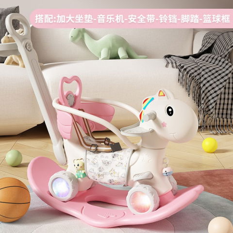 Masinute, Triciclete si Masinute Electrice - Balansoar pentru Copii, Flippy, 3in1, cu Spatar si Bara de Siguranta, Maner cu Cos de Basket, Tava de Masa, Roti Luminoase, 80 x 43 x 83 cm, din Plastic, + 3 Ani, Roz