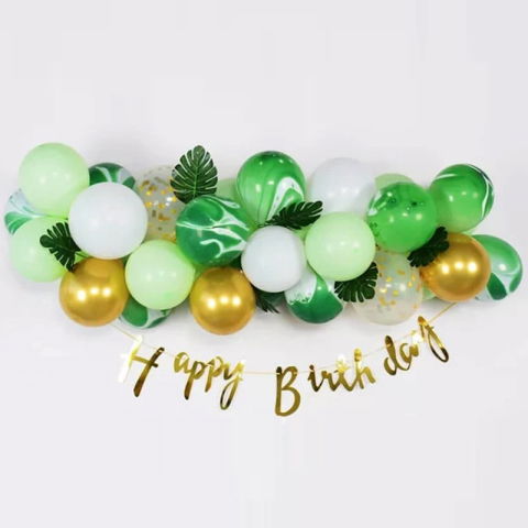 Baloane Latex - Baloane decorative din Latex si Banner Happy Birthday, Flippy, Model Aniversare, Set 37 de Piese, Verde, Auriu, Alb
