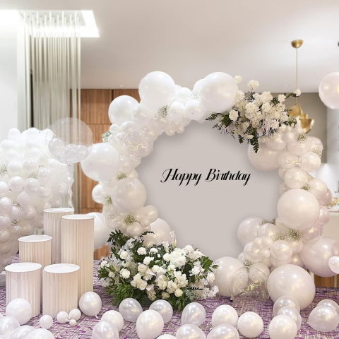 Baloane Latex - Baloane din Latex pentru Arcada, Flippy, Set din 120 baloane, Model Party, Botez, Pai transparent si adeziv inclus in cutie, 23 cm, Alb