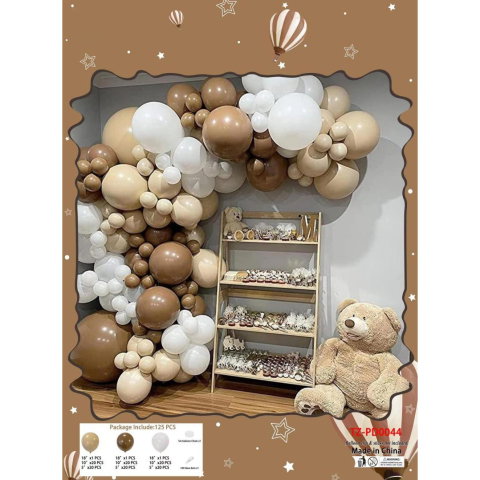 Best deals - Baloane din Latex pentru Arcada, Flippy, Set Mix din 125 baloane, Model Petrecere pentru Arcada, Baloane Party, 12 cm, 25 cm, 45 cm, Pai si Adeziv inclus in pachet, Maro, Alb, Bej