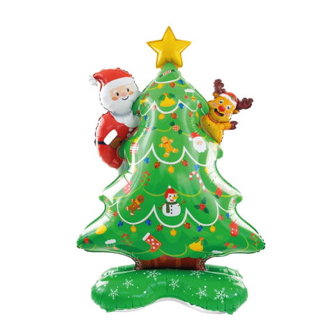 Baloane Folie - Balon Brad, Flippy, din Folie de Aluminiu, Tema Craciun, 62 x 34 x 117 cm, Baza Stabila, Verde