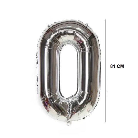 Cifre - Balon din Folie Flippy, Cifra 0, 81 cm, Pentru Aer sau Heliu, Bulk, Argintiu
