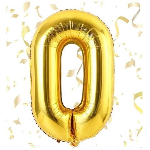 Cifre - Balon din Folie Flippy, Cifra 0, 81 cm, Pentru Aer sau Heliu, Bulk, Auriu