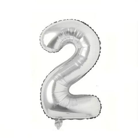 Cifre - Balon din Folie Flippy, Cifra 2, 81 cm, Pentru Aer sau Heliu, Bulk, Argintiu