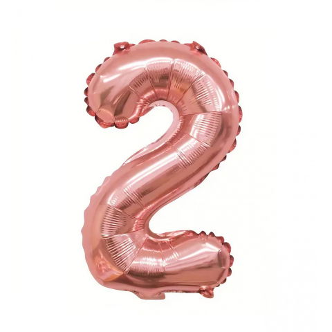Cifre - Balon din Folie Flippy, Cifra 2, 81 cm, Pentru Aer sau Heliu, Bulk, Roz Auriu