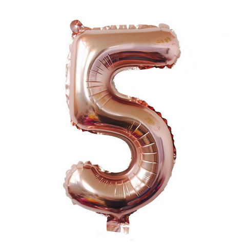Cifre - Balon din Folie Flippy, Cifra 5, 81 cm, Pentru Aer sau Heliu, Bulk, Roz Auriu