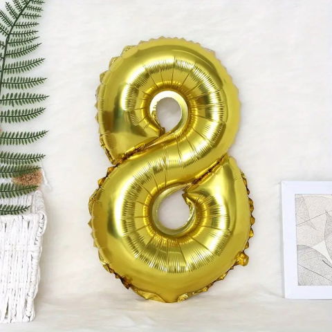 Cifre - Balon din Folie Flippy, Cifra 8, 81 cm, Pentru Aer sau Heliu, Bulk, Auriu