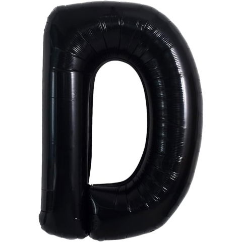 Litere - Balon din folie metalizata, 40 cm, Balon Folie Metalizata Litera D, Flippy, 40 cm, Umflati cu Heliu sau Aer, Ambalaj Individual, Pai inclus, Negru, Litera D