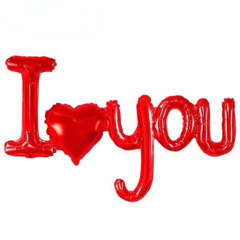 Import - Balon din Folie Metalizata, Figurine Litere si Inima, Model I Love You, Tema Ziua Indragostitilor, 54x97 cm, Ambalaj Individual, Pai Inclus, Umflare cu Aer sau Heliu, Rosu