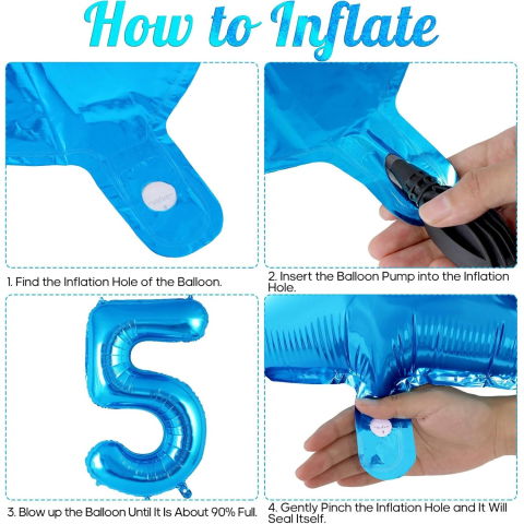 Cifre - Balon din folie metalizata, Flippy, Balon aniversar, 40 cm, Albastru, Ambalaj Individual, Pai inclus, Cifra 5