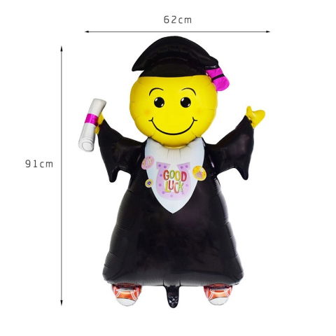 Baloane si Accesorii Absolvire - Balon din Folie Metalizata, Flippy, Figurina Absolvent, Tema Absolvire, 91x62 cm, Ambalaj Individual, Pai Inclus, Umflare cu Aer sau Heliu, Negru