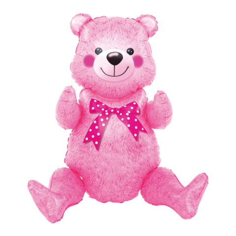 Tematica Fata/Baiat - Balon din Folie Metalizata, Flippy, Figurina Animalute, Model Ursulet Asezat, Tematica Aniversare, 44x82.5 cm, Ambalaj Individual, Pai Inclus, Umflare cu Aer sau Heliu, Roz