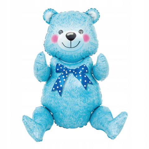 Tematica Fata/Baiat - Balon din Folie Metalizata, Flippy, Figurina Animalute, Model Ursulet Asezat, Tematica Aniversare, 44x82.5 cm, Ambalaj Individual, Pai Inclus, Umflare cu Aer sau Heliu, Albastru