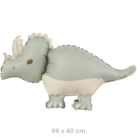Figurine si Baloane 3D - Balon din Folie Metalizata, Flippy, Figurina Animata, Model Dinozaur, 69 x 40 cm, Ambalaj Individual, Pai Inclus, Umflare cu Aer sau Heliu, Gri