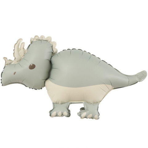 Figurine si Baloane 3D - Balon din Folie Metalizata, Flippy, Figurina Animata, Model Dinozaur, 69 x 40 cm, Ambalaj Individual, Pai Inclus, Umflare cu Aer sau Heliu, Gri