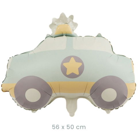 Figurine si Baloane 3D - Balon din Folie Metalizata, Flippy, Figurina Animata, Model Masina de Politie, 56 x 50 cm, Ambalaj Individual, Pai Inclus, Umflare cu Aer sau Heliu, Albastru