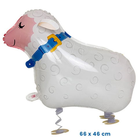 Figurine si Baloane 3D - Balon din Folie Metalizata, Flippy, Figurina Animata, Model Oaie, 66x46 cm, Ambalaj Individual, Pai Inclus, Umflare cu Aer sau Heliu, Alb