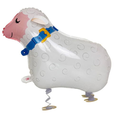 Figurine si Baloane 3D - Balon din Folie Metalizata, Flippy, Figurina Animata, Model Oaie, 66x46 cm, Ambalaj Individual, Pai Inclus, Umflare cu Aer sau Heliu, Alb