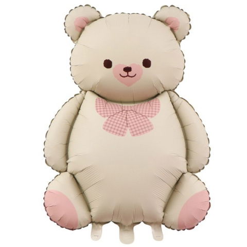 Figurine si Baloane 3D - Balon din Folie Metalizata, Flippy, Figurina Animata, Model Ursulet, 89 x 65 cm, Ambalaj Individual, Pai Inclus, Umflare cu Aer sau Heliu, Bej Sampanie