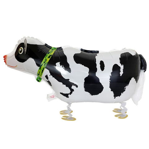 Figurine si Baloane 3D - Balon din Folie Metalizata, Flippy, Figurina Animata, Model Vacuta, 74x35 cm, Ambalaj Individual, Pai Inclus, Umflare cu Aer sau Heliu, Alb-Negru