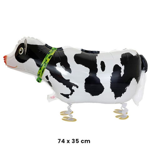 Figurine si Baloane 3D - Balon din Folie Metalizata, Flippy, Figurina Animata, Model Vacuta, 74x35 cm, Ambalaj Individual, Pai Inclus, Umflare cu Aer sau Heliu, Alb-Negru