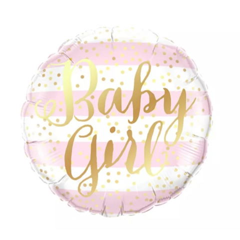 Tematica Fata/Baiat - Balon din Folie Metalizata, Flippy, Figurina Cerc, Model Baby Girl, Tematica Gender Reveal, 45 cm, Ambalaj Individual, Pai Inclus, Umflare cu Aer sau Heliu, Roz