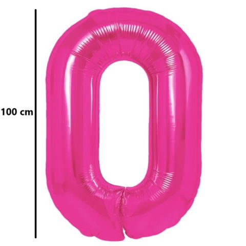 Cifre - Balon din Folie Metalizata, Flippy, Figurina Cifra, Model 0, Tema Aniversare 100 cm, Ambalaj Individual, Pai Inclus, Umflare cu Aer sau Heliu, Roz