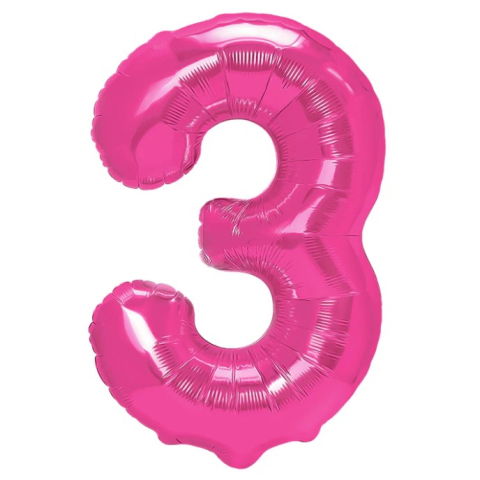 Cifre - Balon din Folie Metalizata, Flippy, Figurina Cifra, Model 3, Tema Aniversare 100 cm, Ambalaj Individual, Pai Inclus, Umflare cu Aer sau Heliu, Roz