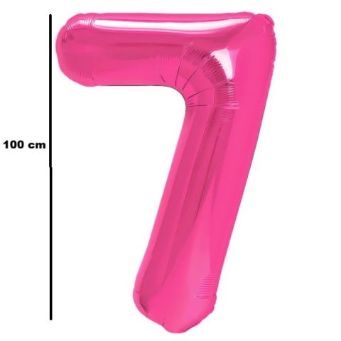 Cifre - Balon din Folie Metalizata, Flippy, Figurina Cifra, Model 7, Tema Aniversare 100 cm, Ambalaj Individual, Pai Inclus, Umflare cu Aer sau Heliu, Roz