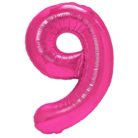 Cifre - Balon din Folie Metalizata, Flippy, Figurina Cifra, Model 9, Tema Aniversare 100 cm, Ambalaj Individual, Pai Inclus, Umflare cu Aer sau Heliu, Roz