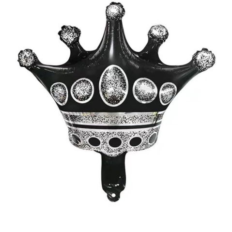 Cifre - Balon din Folie Metalizata Flippy, Figurina Cifra si Coroana, Scris Happy Birthday, Tema Aniversare 100 cm, Ambalaj Individual, Pai inclus, Umflare cu Aer sau Heliu, Negru, Cifra 1