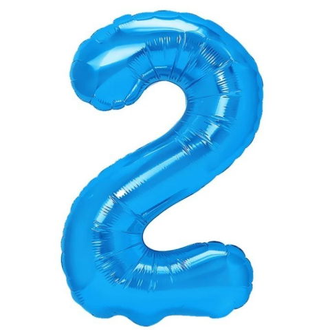 Cifre - Balon din Folie Metalizata, Flippy, Figurina Cifra, Tema Aniversare 100 cm, Ambalaj Individual, Pai inclus, Umflare cu Aer sau Heliu, Albastru, Cifra 2