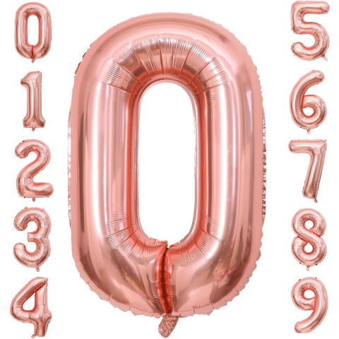 Cifre - Balon din Folie Metalizata Flippy, Figurina Cifra, Tema Aniversare 100 cm, Ambalaj Individual, Pai inclus, Umflare cu Aer sau Heliu, Coral, Rose, Cifra 0
