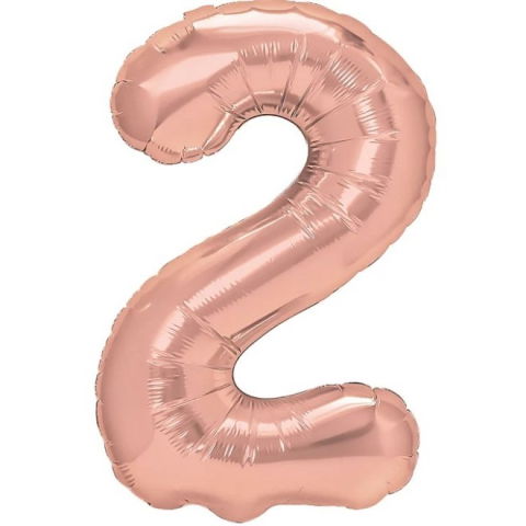 Cifre - Balon din Folie Metalizata Flippy, Figurina Cifra, Tema Aniversare 100 cm, Ambalaj Individual, Pai inclus, Umflare cu Aer sau Heliu, Coral, Rose, Cifra 2