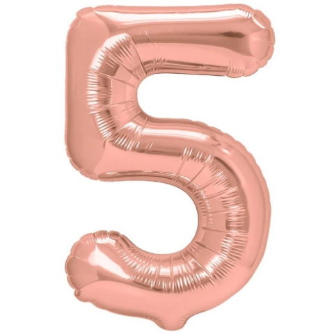 Cifre - Balon din Folie Metalizata Flippy, Figurina Cifra, Tema Aniversare 100 cm, Ambalaj Individual, Pai inclus, Umflare cu Aer sau Heliu, Coral, Rose, Cifra 5