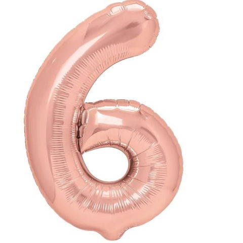 Cifre - Balon din Folie Metalizata Flippy, Figurina Cifra, Tema Aniversare 100 cm, Ambalaj Individual, Pai inclus, Umflare cu Aer sau Heliu, Coral, Rose, Cifra 6