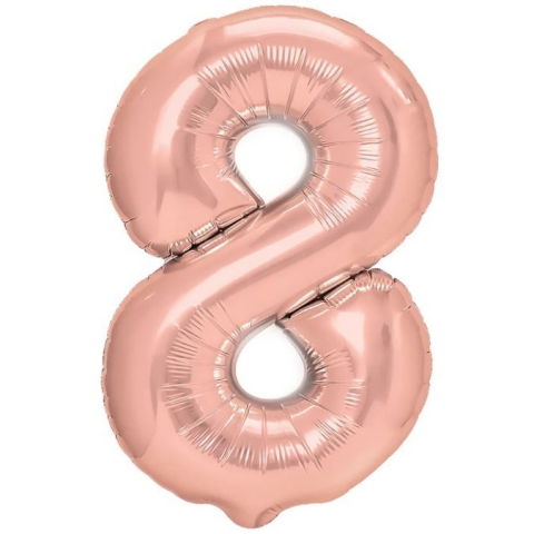 Cifre - Balon din Folie Metalizata Flippy, Figurina Cifra, Tema Aniversare 100 cm, Ambalaj Individual, Pai inclus, Umflare cu Aer sau Heliu, Coral, Rose Gold, Cifra 8