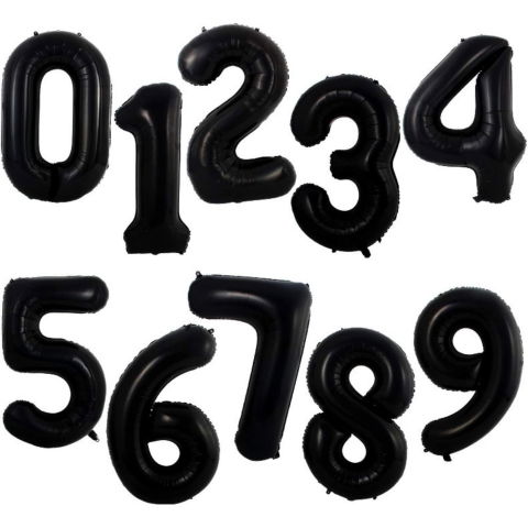 Cifre - Balon din Folie Metalizata, Flippy, Figurina Cifra, Tema Aniversare 100 cm, Ambalaj Individual, Pai inclus, Umflare cu Aer sau Heliu, Negru, Cifra 0