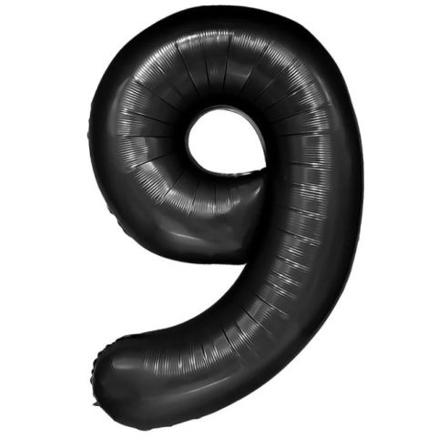 Cifre - Balon din Folie Metalizata, Flippy, Figurina Cifra, Tema Aniversare 100 cm, Ambalaj Individual, Pai inclus, Umflare cu Aer sau Heliu, Negru, Cifra 9