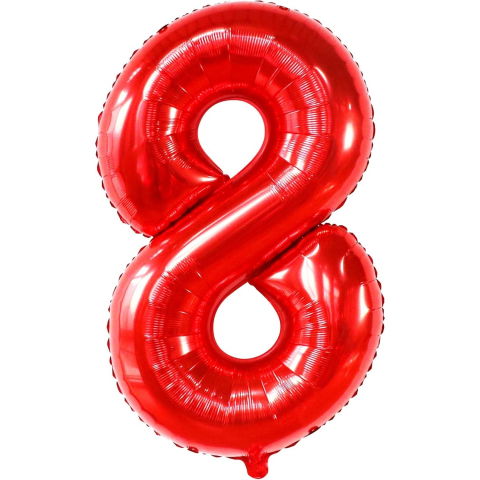 Cifre - Balon din Folie Metalizata Flippy, Figurina Cifra, Tema Aniversare 100 cm, Ambalaj Individual, Pai inclus, Umflare cu Aer sau Heliu, Rosu, Cifra 8
