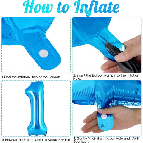 Cifre - Balon din Folie Metalizata Flippy, Figurina Cifra, Tema Aniversare 40 cm, Ambalaj Individual, Pai inclus, Umflare cu Aer sau Heliu, Albastru, Cifra 1