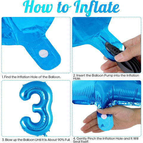 Cifre - Balon din Folie Metalizata Flippy, Figurina Cifra, Tema Aniversare 40 cm, Ambalaj Individual, Pai inclus, Umflare cu Aer sau Heliu, Albastru, Cifra 3