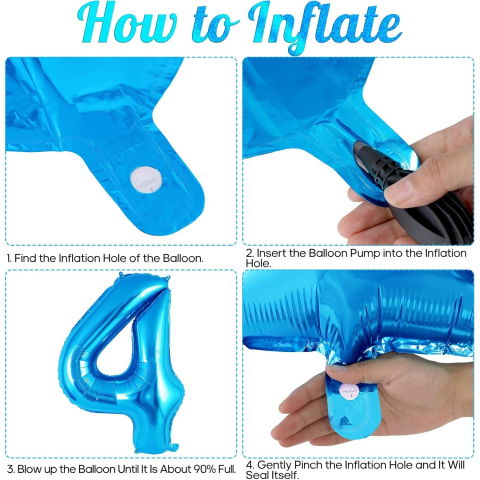 Cifre - Balon din Folie Metalizata Flippy, Figurina Cifra, Tema Aniversare 40 cm, Ambalaj Individual, Pai inclus, Umflare cu Aer sau Heliu, Albastru, Cifra 4