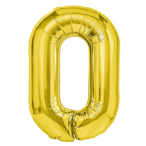 Cifre - Balon din Folie Metalizata Flippy, Figurina Cifra, Tema Aniversare 40 cm, Ambalaj Individual, Pai inclus, Umflare cu Aer sau Heliu, Auriu, Cifra 0