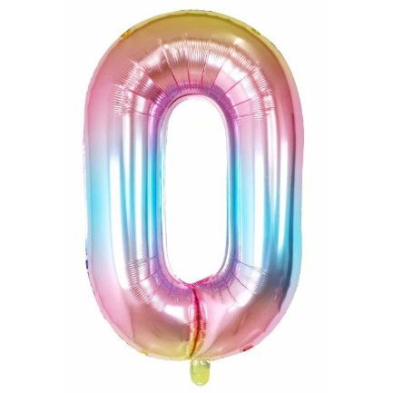 Cifre - Balon din Folie Metalizata Flippy, Figurina Cifra, Tema Aniversare 40 cm, Ambalaj Individual, Pai inclus, Umflare cu Aer sau Heliu, Multicolor, Cifra 0