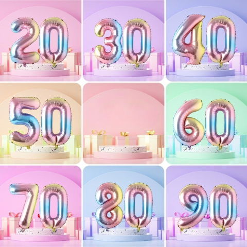 Cifre - Balon din Folie Metalizata Flippy, Figurina Cifra, Tema Aniversare 40 cm, Ambalaj Individual, Pai inclus, Umflare cu Aer sau Heliu, Multicolor, Cifra 0