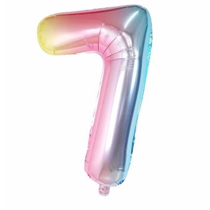 Cifre - Balon din Folie Metalizata Flippy, Figurina Cifra, Tema Aniversare 40 cm, Ambalaj Individual, Pai inclus, Umflare cu Aer sau Heliu, Multicolor, Cifra 7