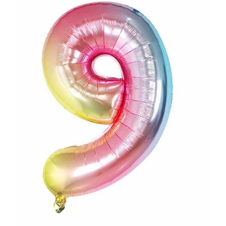 Cifre - Balon din Folie Metalizata Flippy, Figurina Cifra, Tema Aniversare 40 cm, Ambalaj Individual, Pai inclus, Umflare cu Aer sau Heliu, Multicolor, Cifra 9